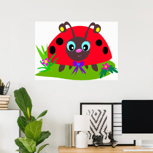 Póster Personalizado Ladybug Bow and Flowers