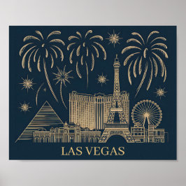 Póster Personalizado Las Vegas Skyline Gold Line Viaje de