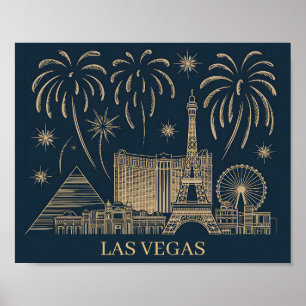 Póster Personalizado Las Vegas Skyline Gold Line Viaje de