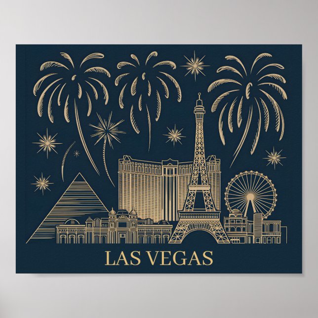 Póster Personalizado Las Vegas Skyline Gold Line Viaje de (Frente)