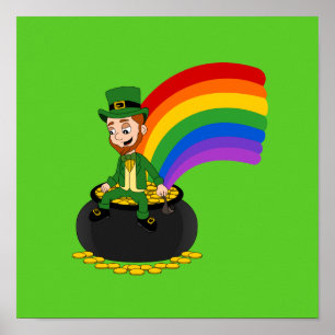 Póster Personalizado leprechaun sentado en una olla de or