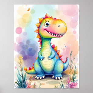 Póster Personalizado lindo arcoiris dinosaurios niños