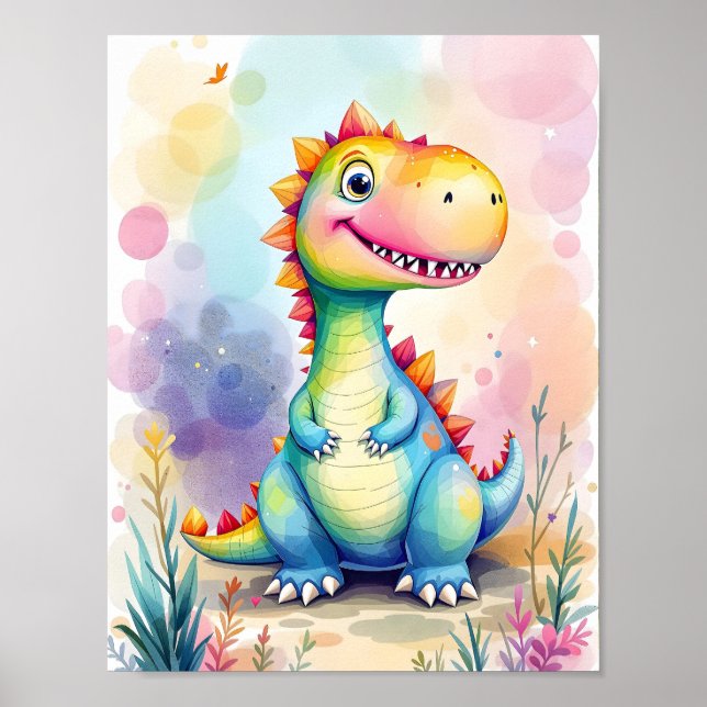 Póster Personalizado lindo arcoiris dinosaurios niños (Frente)