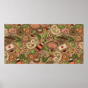 Póster Personalizado lindo dibujado a mano Japón comida s
