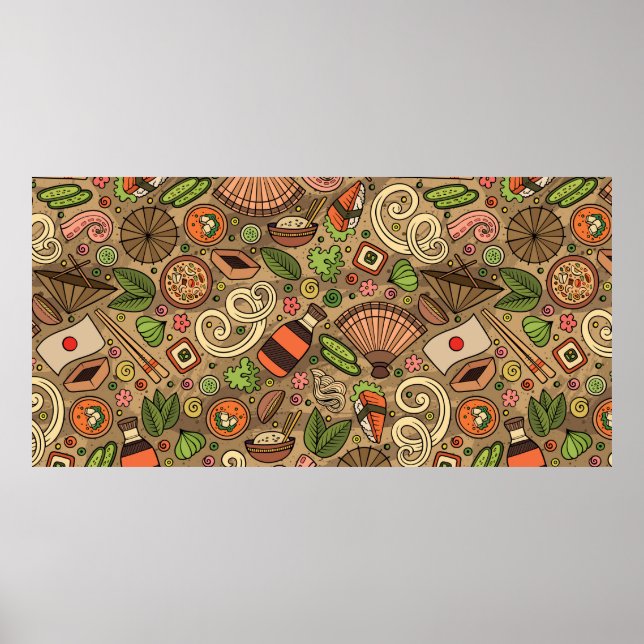 Póster Personalizado lindo dibujado a mano Japón comida s (Frente)