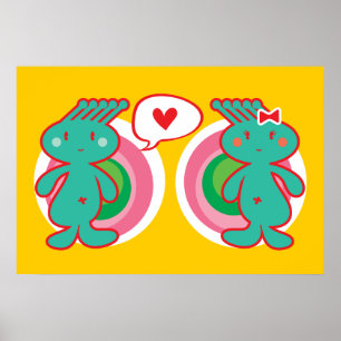 Póster Personalizado lindo Funky Green Alien Boy y Chica