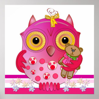 Póster Personalizado lindo poster de Lechuza Bebé con oso