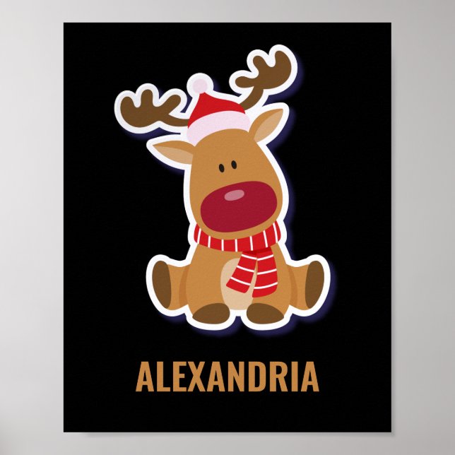 Póster Personalizado lindo reno Rudolph Navidades de Sant (Frente)