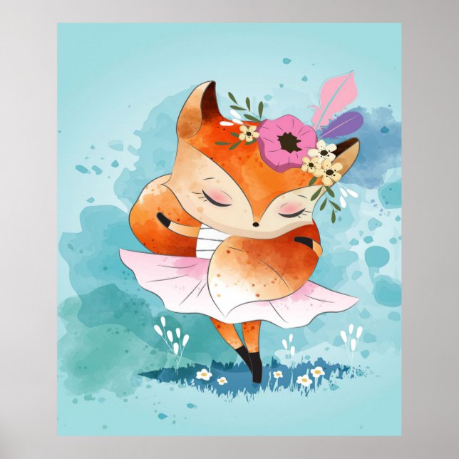Póster Personalizado Little Fox | Lovely Fox Floral (Frente)