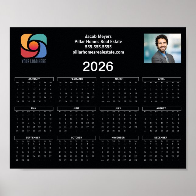 Póster Personalizado logotipo de negocios 2026 Calendario (Frente)