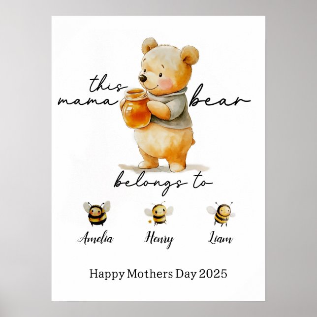 Póster Personalizado Mama Bear con Poster enmarcado, Mamá (Frente)