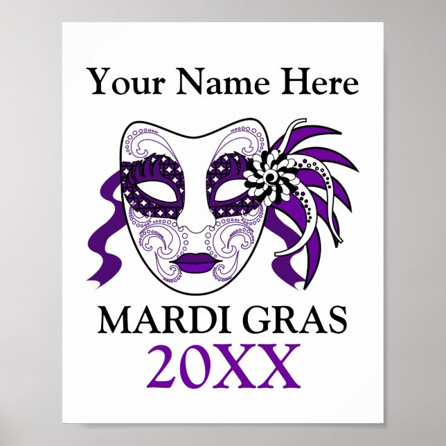 Póster Personalizado Mardi Gras con máscara de festival (Frente)