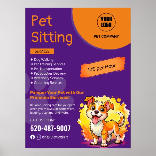 Póster Personalizado Mascota Sitting Business Poster (Frente)