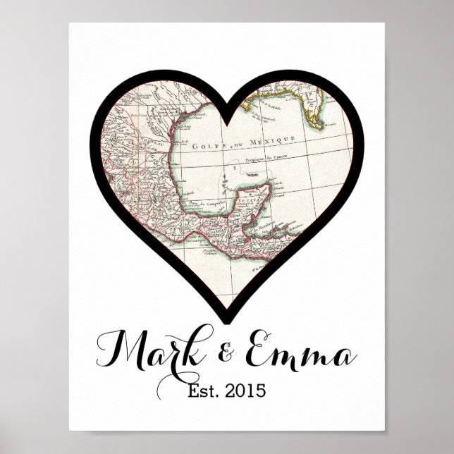 Póster Personalizado México boda de luna de miel nombres  (Frente)