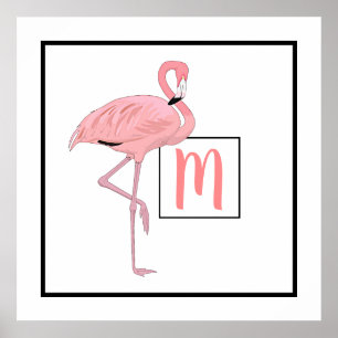 Póster Personalizado Monograma Cute Flamingo Rosa