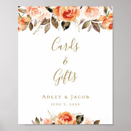 Póster Personalizado Naranja Floral Boda Rótulo