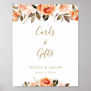 Póster Personalizado Naranja Floral Boda Rótulo