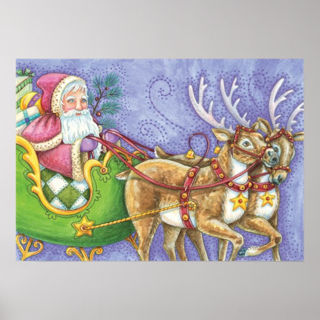 Póster Personalizado Navidades Santa Claus Sleigh Reindee (Frente)