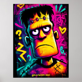 Póster Personalizado Neon Frankenstein Retro Halloween Di