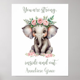 Póster Personalizado Niña Safari Nursery Elephant Cute