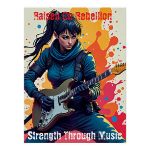 Póster Personalizado Ninja Chica Arte Guitarista Inspirad
