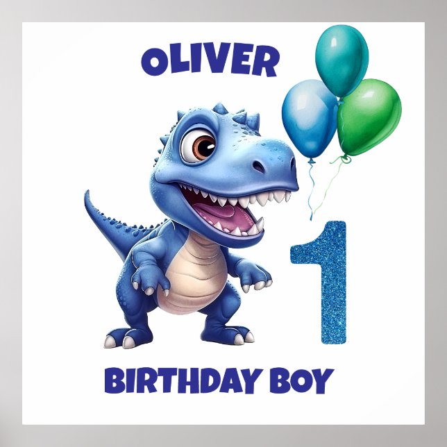 Póster Personalizado Niño Cumpleaños 1 Dinosaurio (Frente)