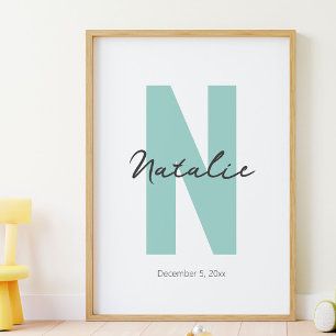 Póster Personalizado Nombre del bebé inicial y fecha de n