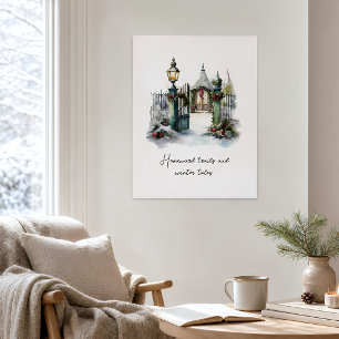 Póster Personalizado Nórdica Nieve Green Winter Watercolo