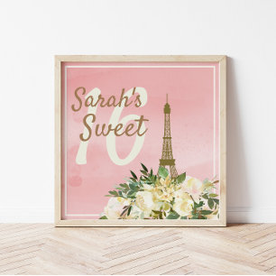 Póster Personalizado Oro Rosa Torre Eiffel Dulce 16 Cumpl