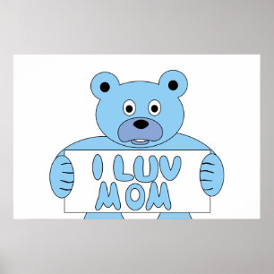 Póster Personalizado Oso Azul Luv Mamá (Amo A Mamá)