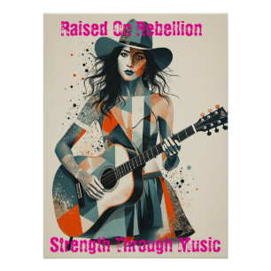 Póster Personalizado País Chica Arte Guitarista Inspirado