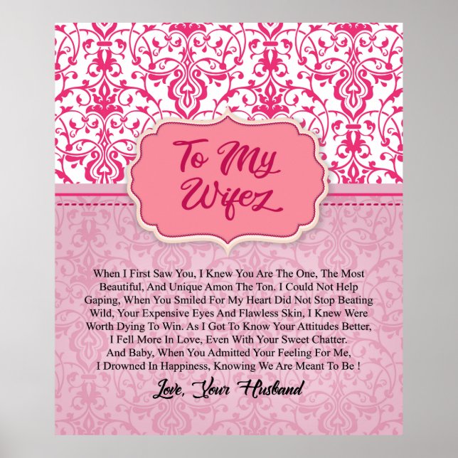 Póster Personalizado Para Mi Esposa De Regalo De Marido (Frente)