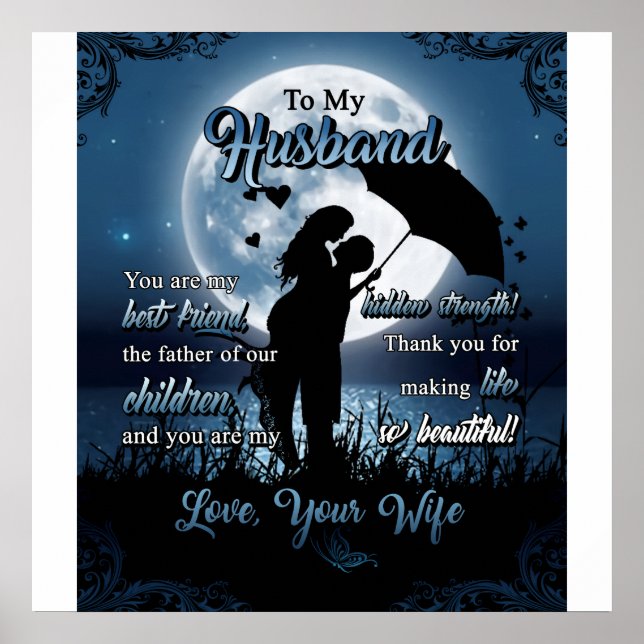 Póster Personalizado Para Mi Esposo, Pareja Bajo La Luna (Frente)