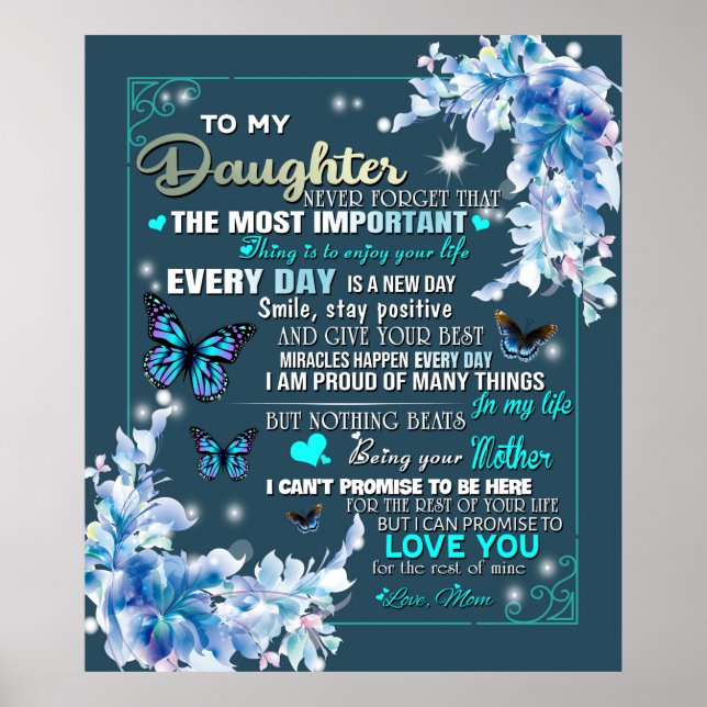 Póster Personalizado Para Mi Hija De Mariposa Mamá (Frente)