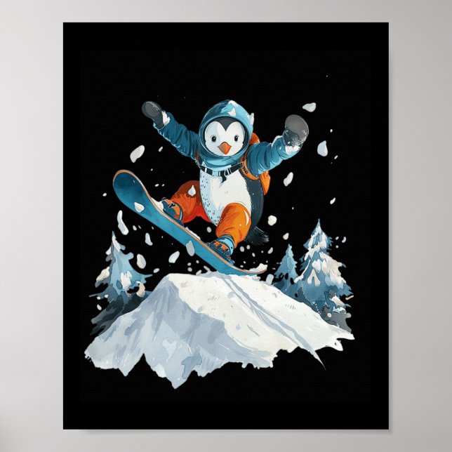 Póster Personalizado Penguin Snowboard Adventure Winter (Frente)