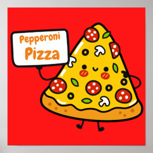 Póster Personalizado pepperoni pizza coloridos lindos niñ