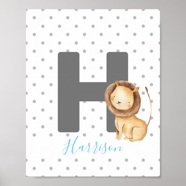 Póster Personalizado Personalizado Lion Cute Nursera Nomb (Frente)