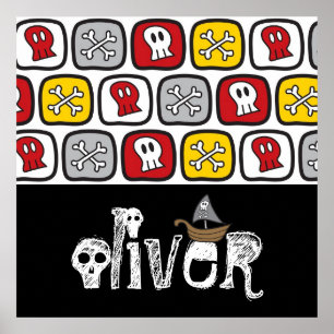 Póster Personalizado Pirata Barco Skulls Huesos Chicos di