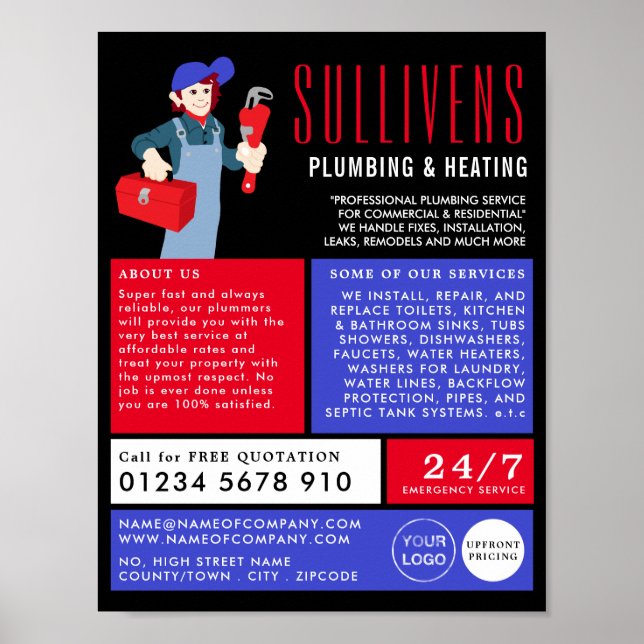 Póster Personalizado Plumero, plomero, publicidad de font (Frente)