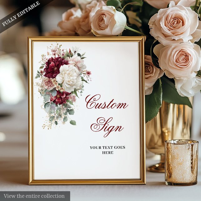 Póster Personalizado Poster de Luxe Boho Borgundy White B (Luxe Boho Burgundy White Wedding Custom Poster)
