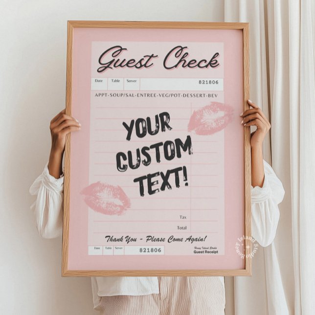 Póster Personalizado Poster de presupuesto personalizado  (Custom Guest Check Personalized Quote Pink Poster)