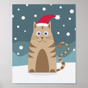 Póster Personalizado santa kitten en el paisaje de navida