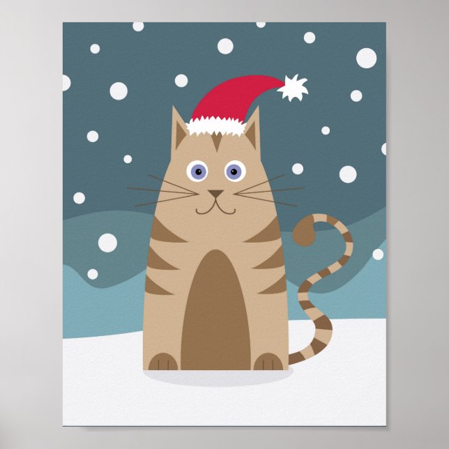 Póster Personalizado santa kitten en el paisaje de navida (Frente)