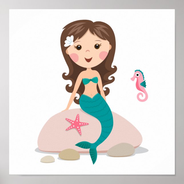 Póster Personalizado sirena con pez estrella y poster de  (Frente)