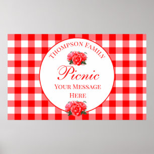 Póster Personalizado Summer Picnic Red Gingham Rótulo Pos