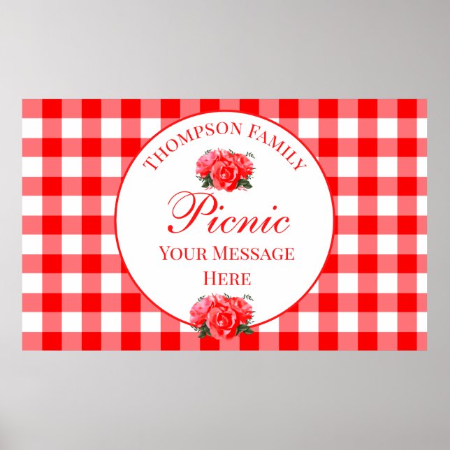 Póster Personalizado Summer Picnic Red Gingham Rótulo Pos (Frente)