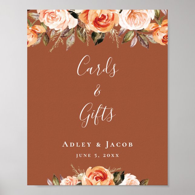 Póster Personalizado Terracotta Boho Rótulo Boda Floral (Frente)