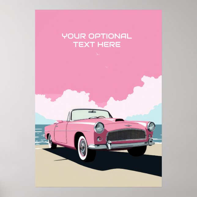 Póster Personalizado Texto Coche clásico rosa (Frente)