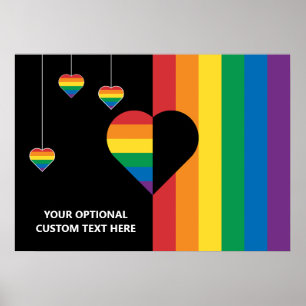 Póster Personalizado Texto Corazones y rayas arcoiris