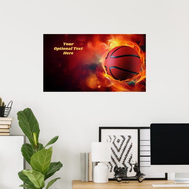 Póster Personalizado Texto Flamando Baloncesto (Oficina en casa)